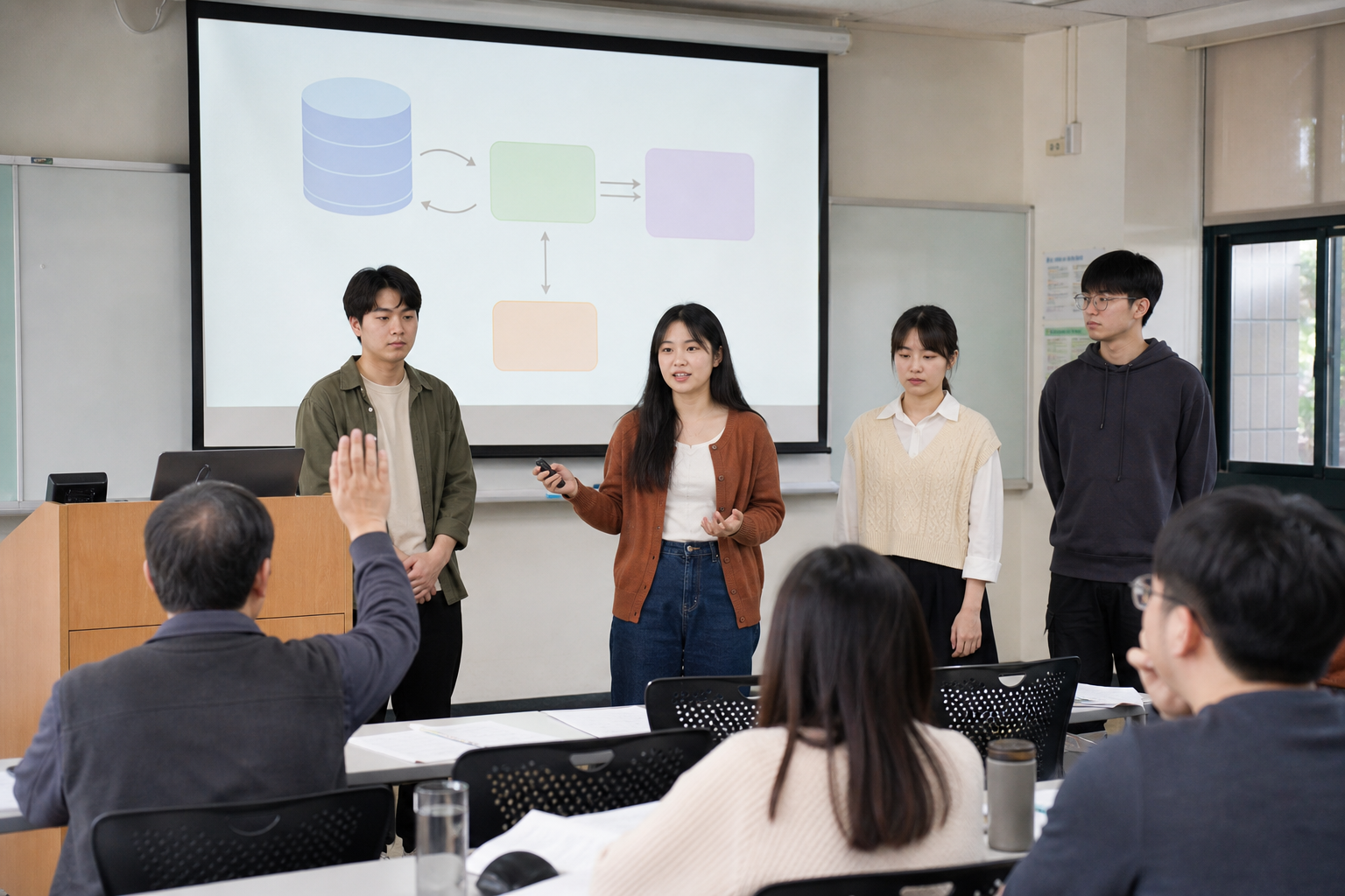 資管系學生在畢業專題答詢中回應評審提問